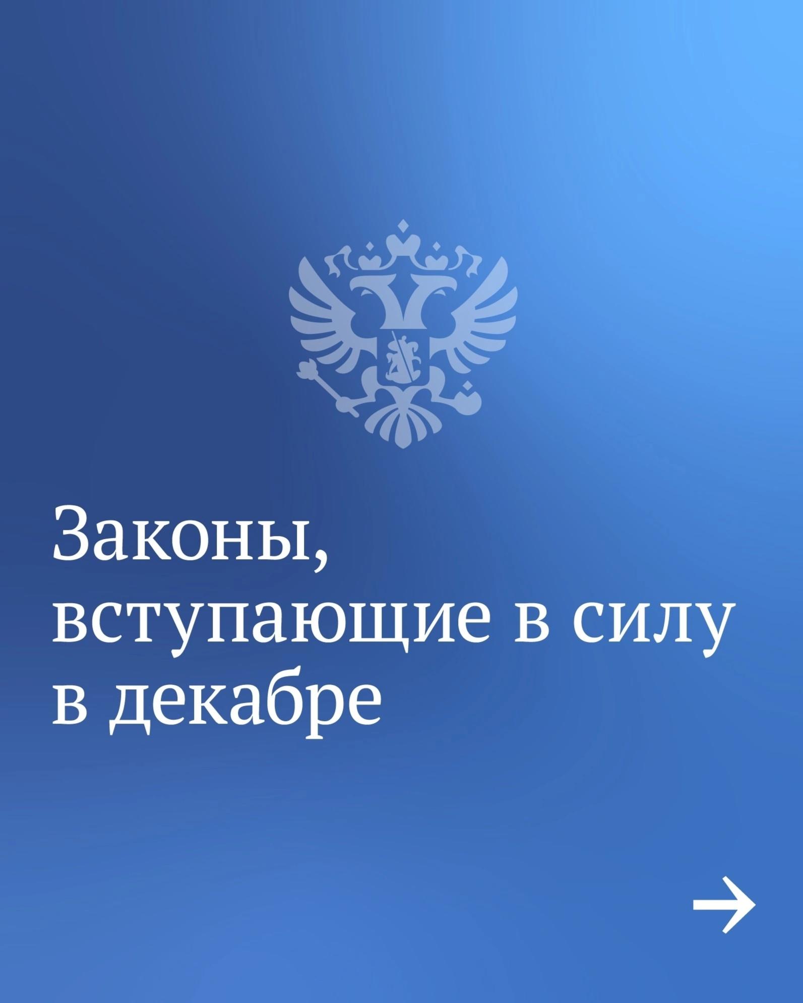 Законы, вступающие в силу с декабря 2024 года.