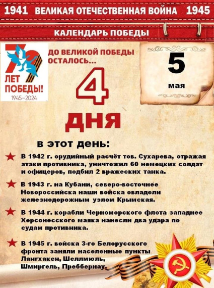 «Календарь Победы» к празднованию 79-ой годовщины Победы в Великой Отечественной войне. «Календарь Победы» к празднованию 79-ой годовщины Победы в Великой Отечественной войне.